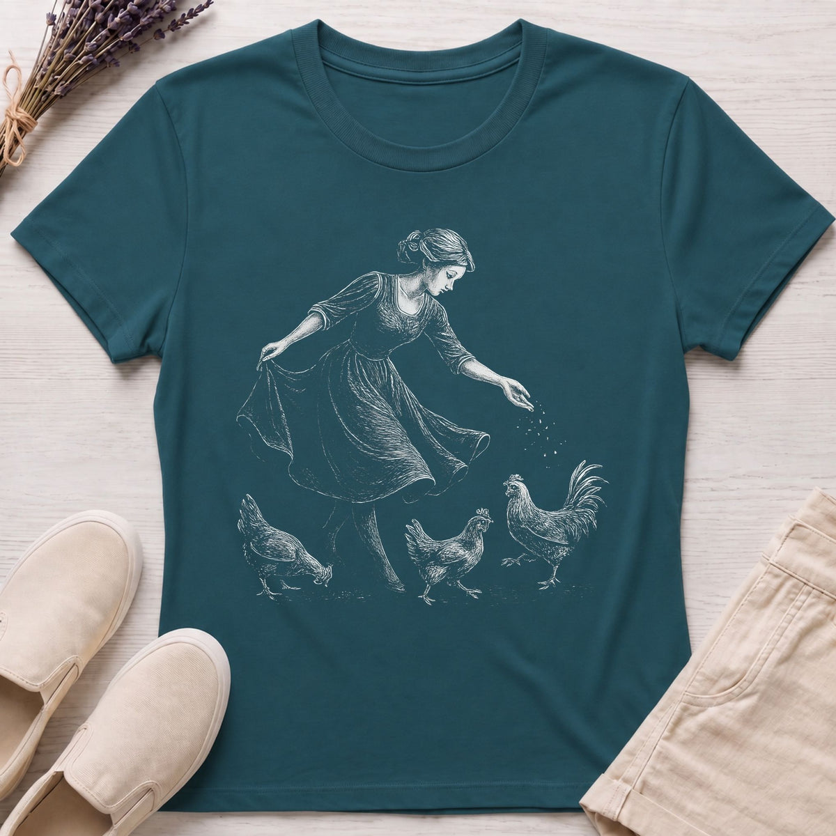 Vintage Feeding Chickens Organic T-Shirt