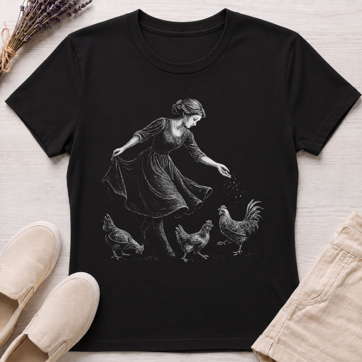 Vintage Feeding Chickens Organic T-Shirt