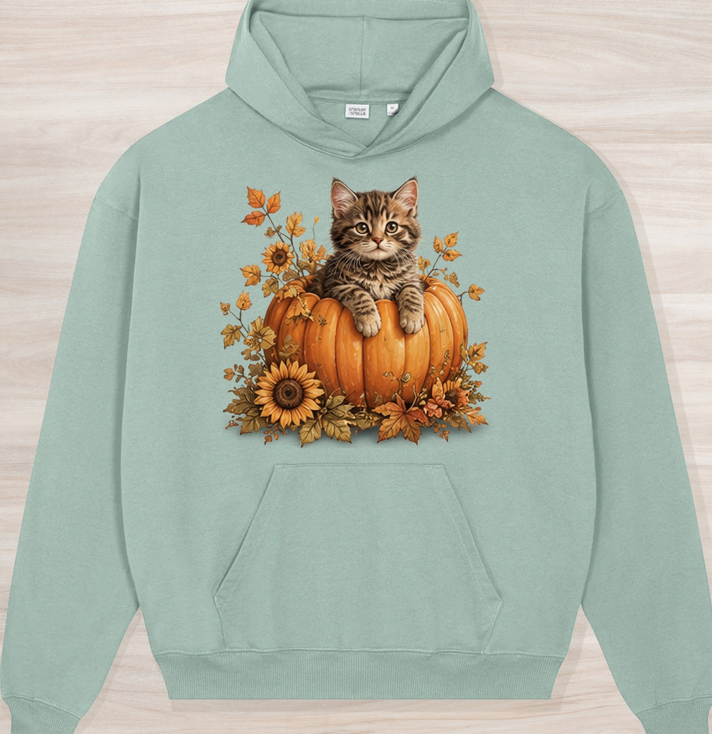 Fall Pumpkin Kitten Organic Oversized Hoodie