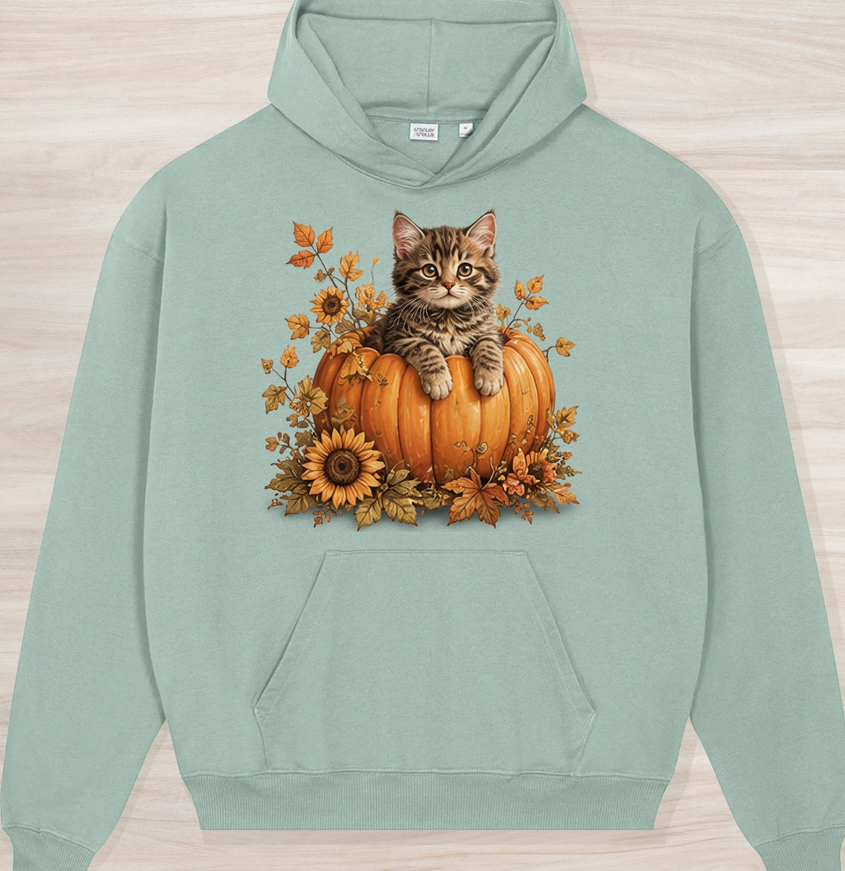 Fall Pumpkin Kitten Organic Oversized Hoodie
