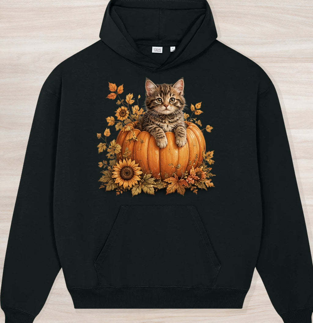 Fall Pumpkin Kitten Organic Oversized Hoodie