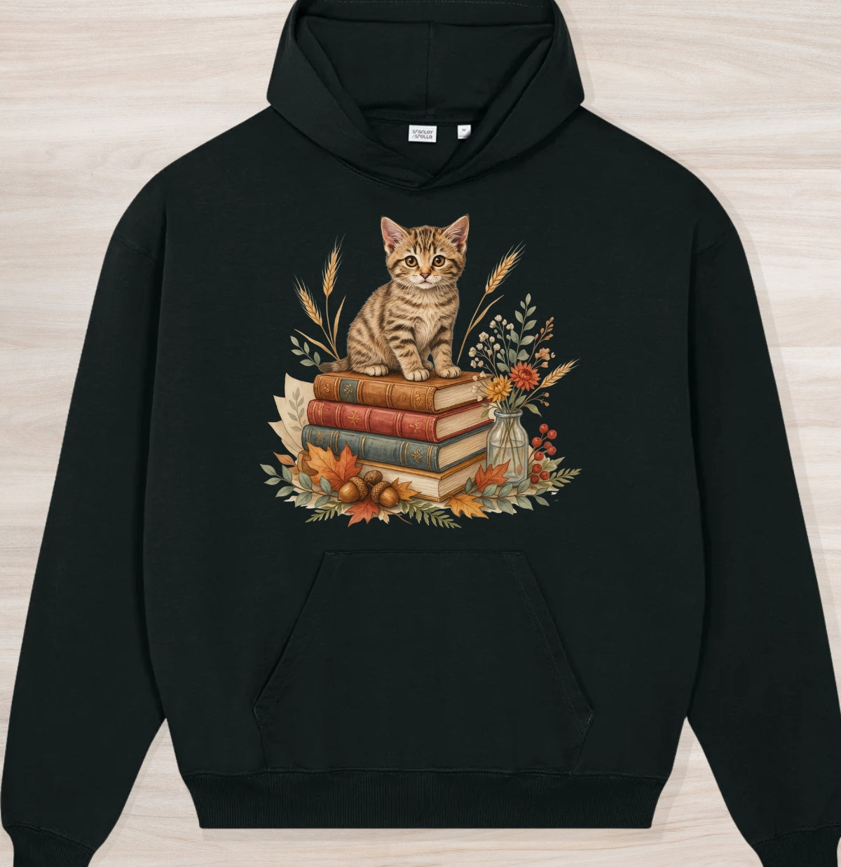 Fall Book Kitten Organic Oversized Hoodie