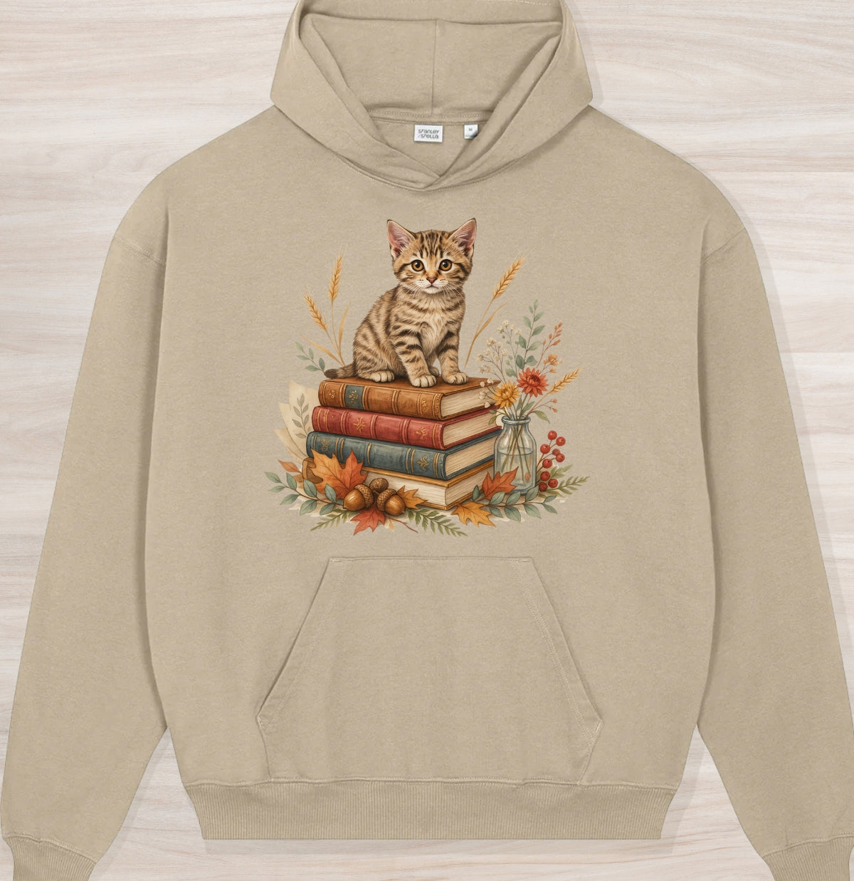 Fall Book Kitten Organic Oversized Hoodie