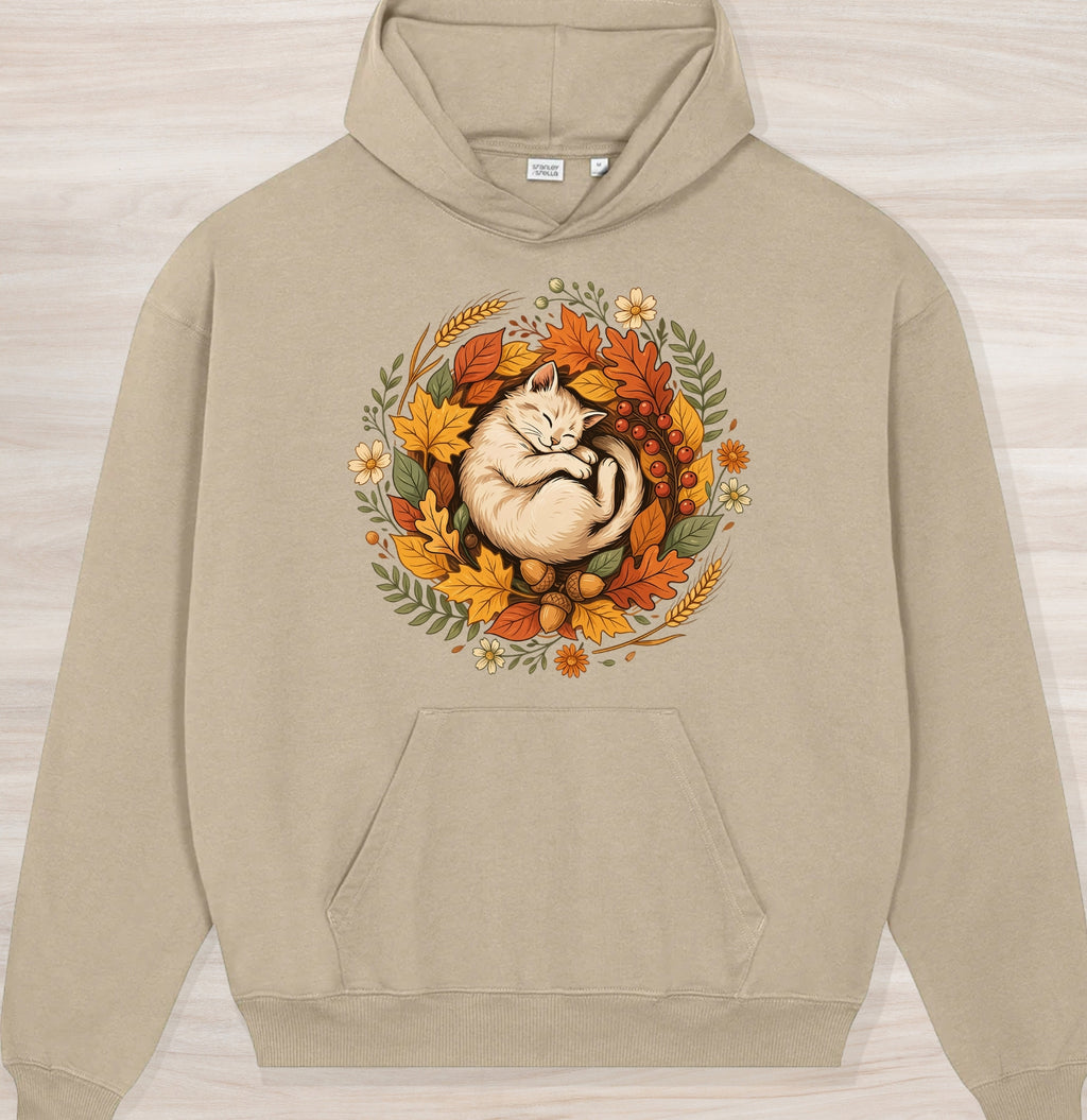 Fall Sleeping Cat Organic Oversized Hoodie