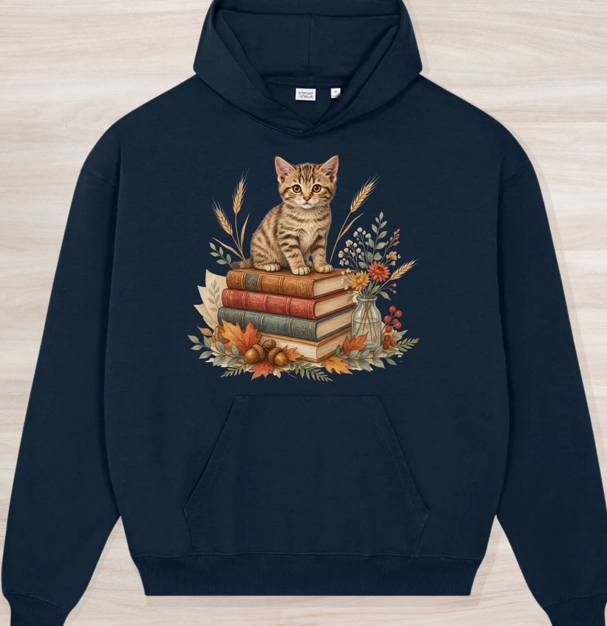 Fall Book Kitten Organic Oversized Hoodie