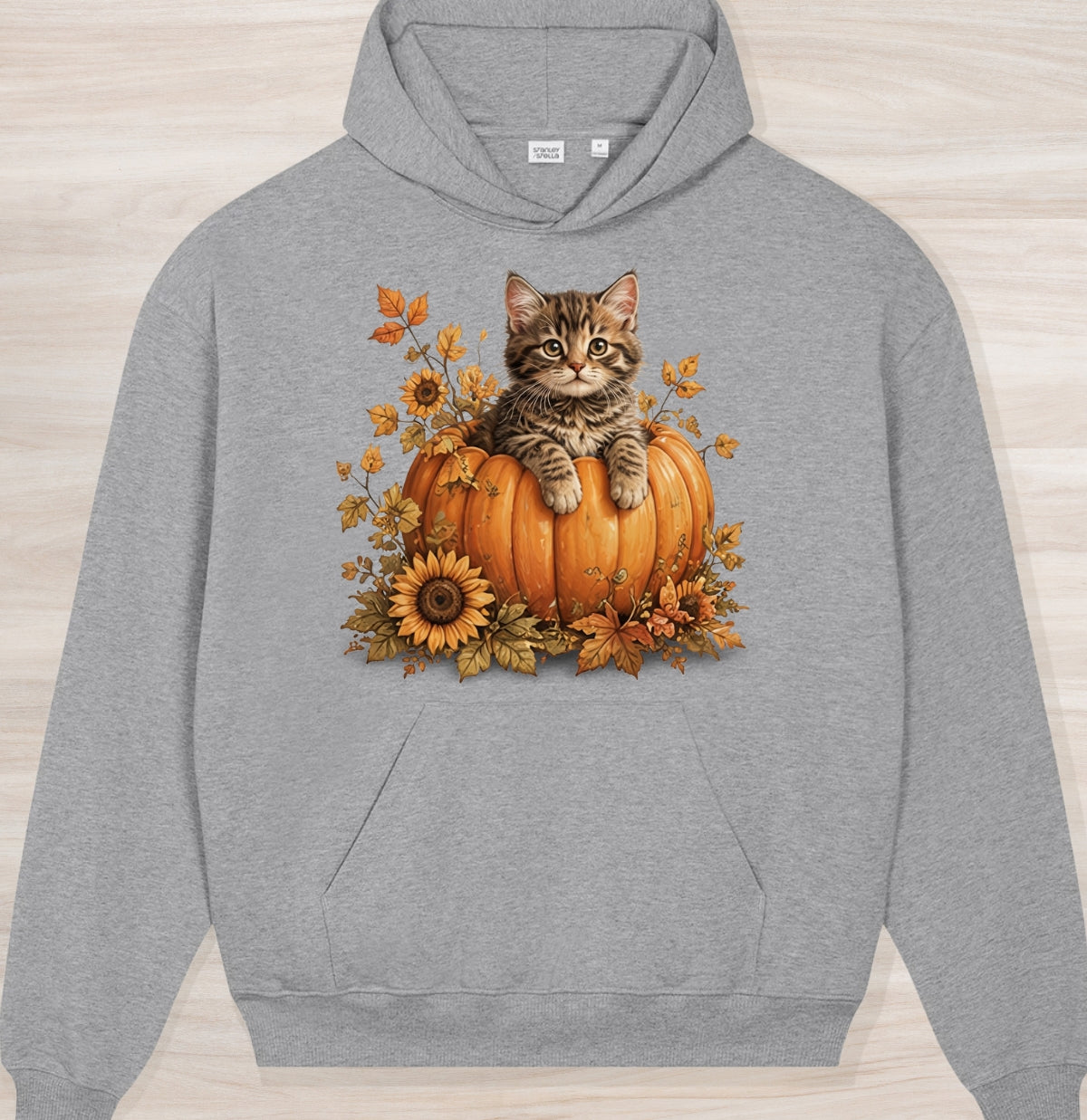 Fall Pumpkin Kitten Organic Oversized Hoodie