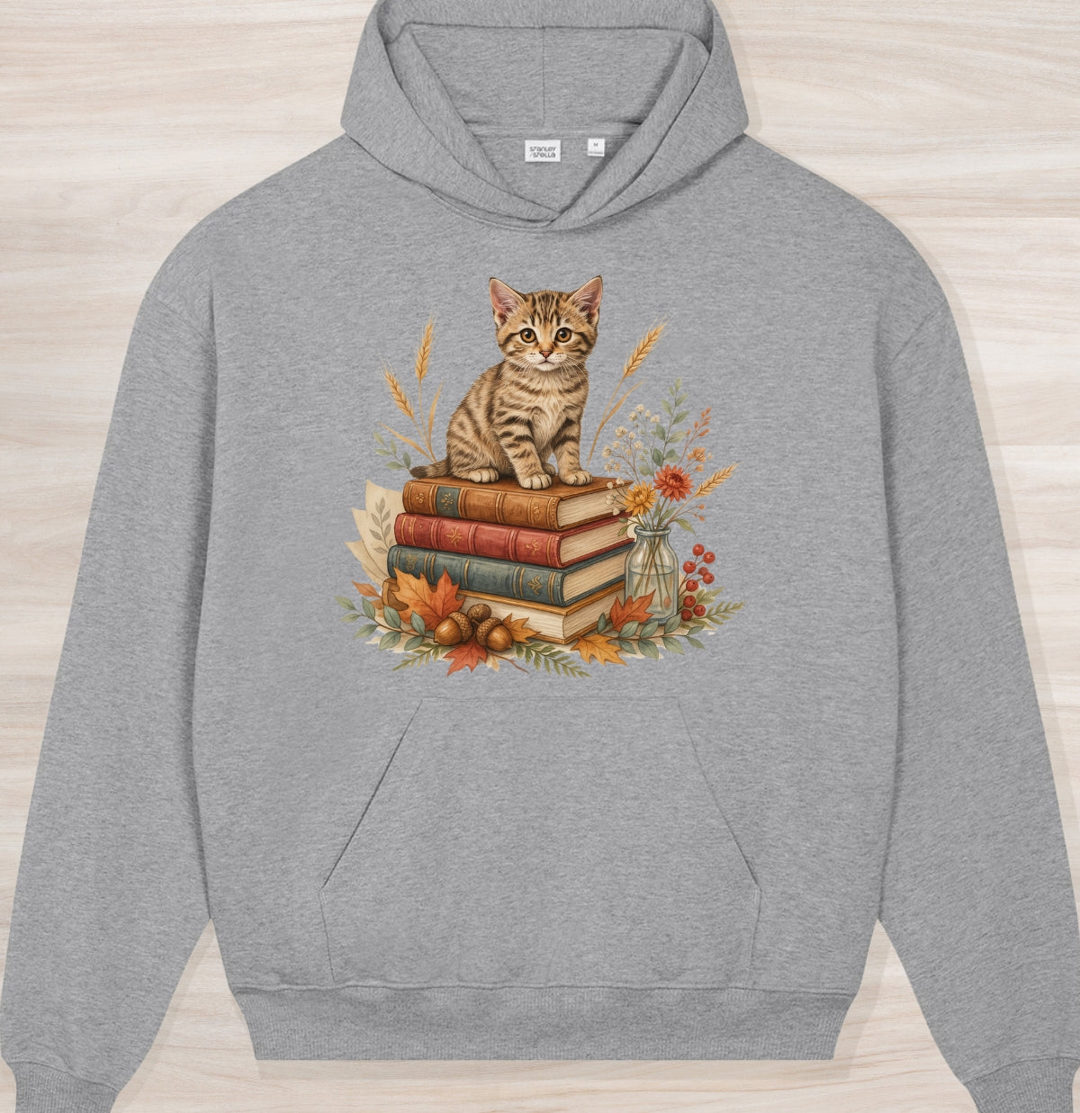 Fall Book Kitten Organic Oversized Hoodie