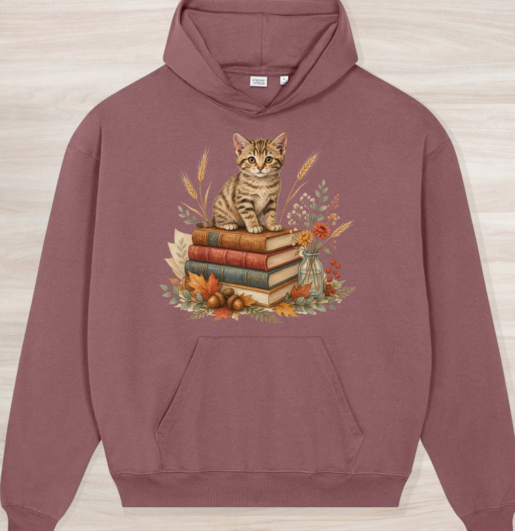 Fall Book Kitten Organic Oversized Hoodie