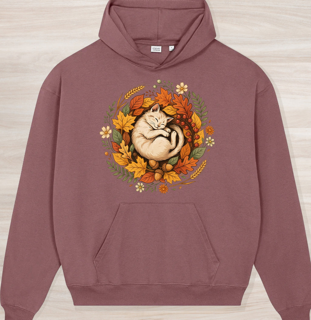 Fall Sleeping Cat Organic Oversized Hoodie