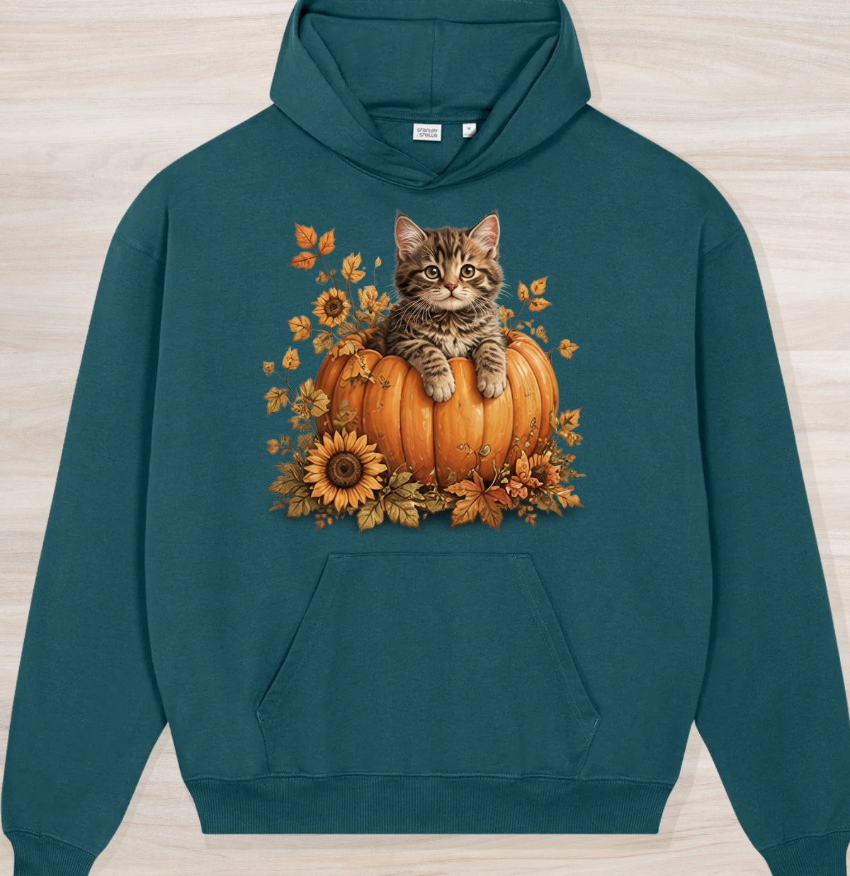 Fall Pumpkin Kitten Organic Oversized Hoodie