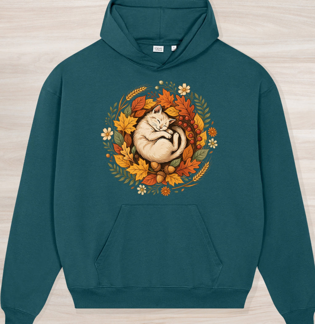 Fall Sleeping Cat Organic Oversized Hoodie