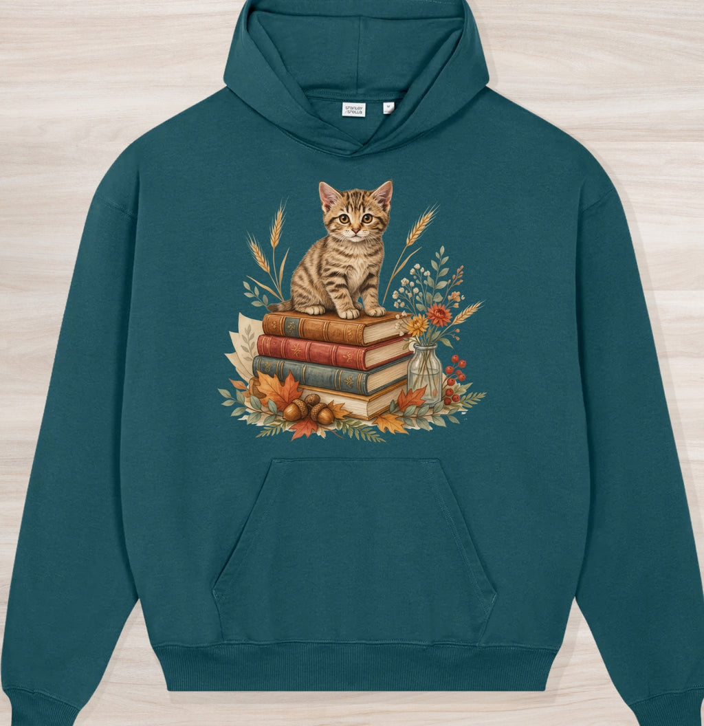 Fall Book Kitten Organic Oversized Hoodie