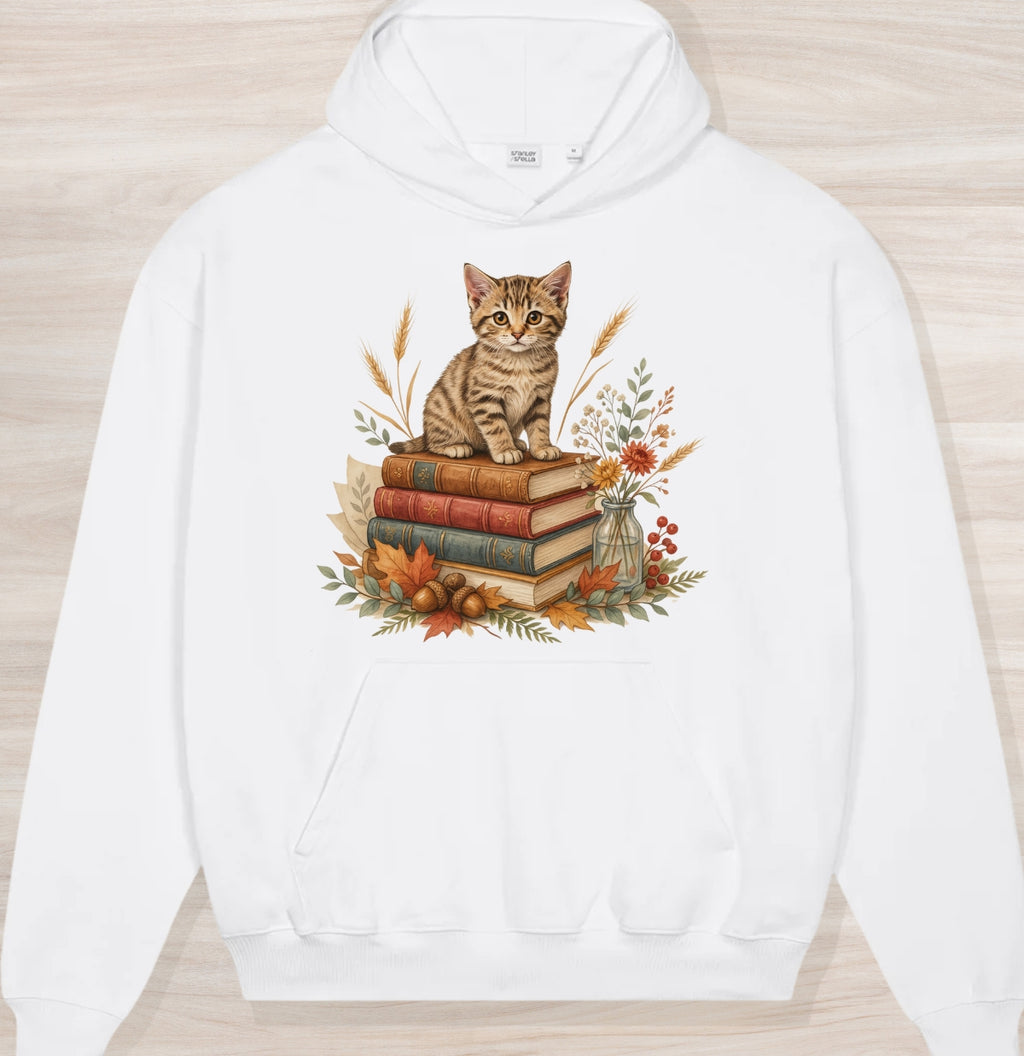 Fall Book Kitten Organic Oversized Hoodie