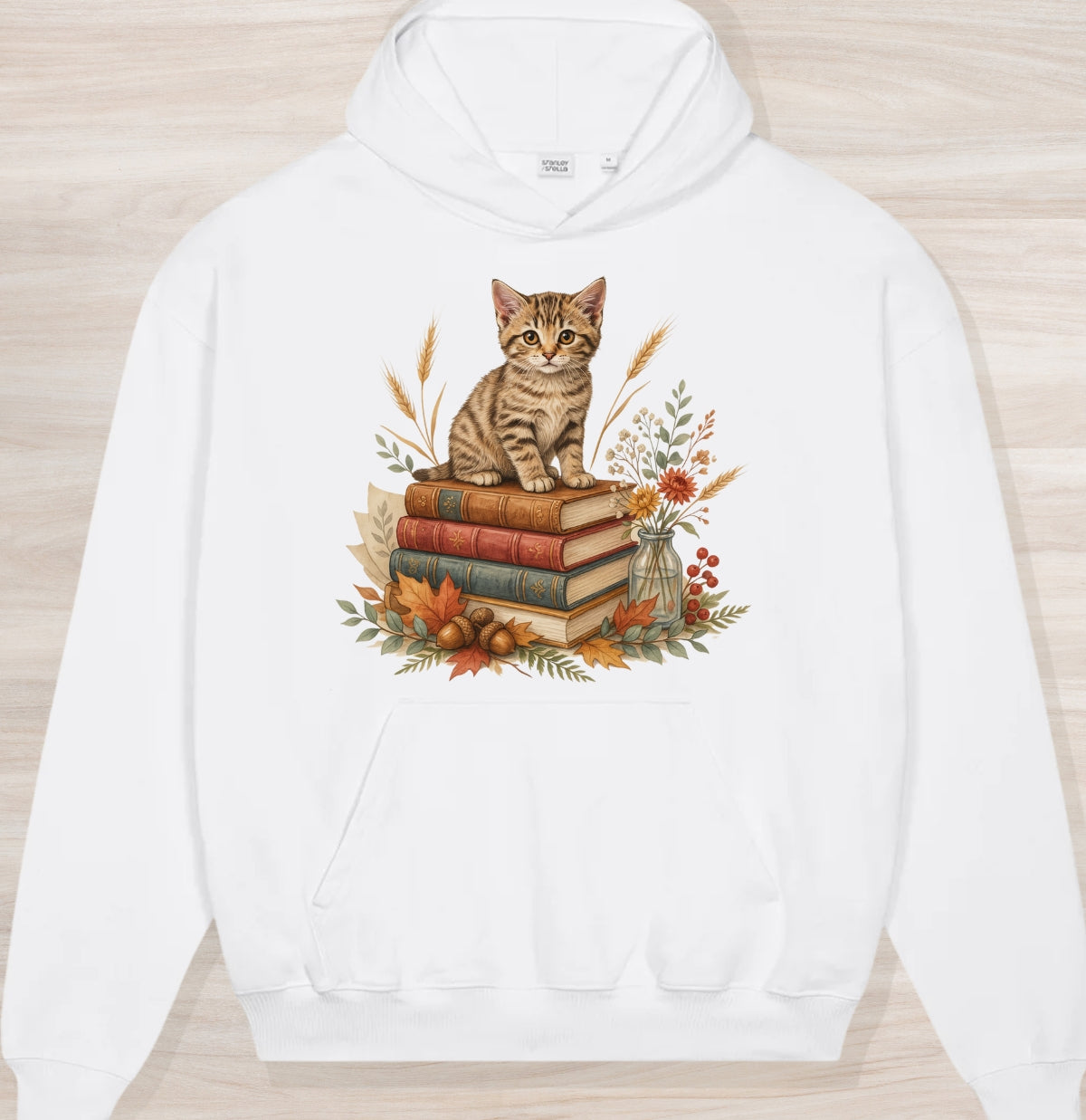Fall Book Kitten Organic Oversized Hoodie