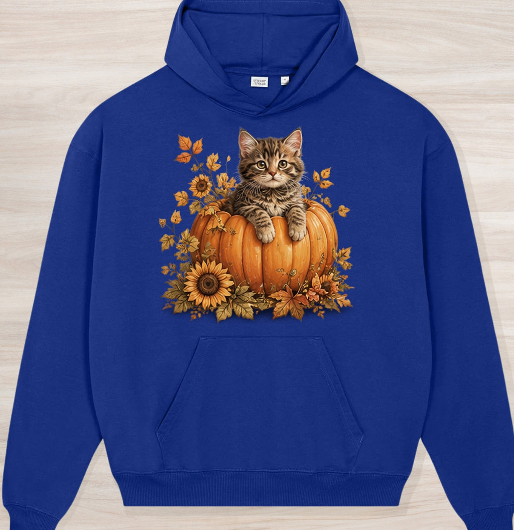 Fall Pumpkin Kitten Organic Oversized Hoodie