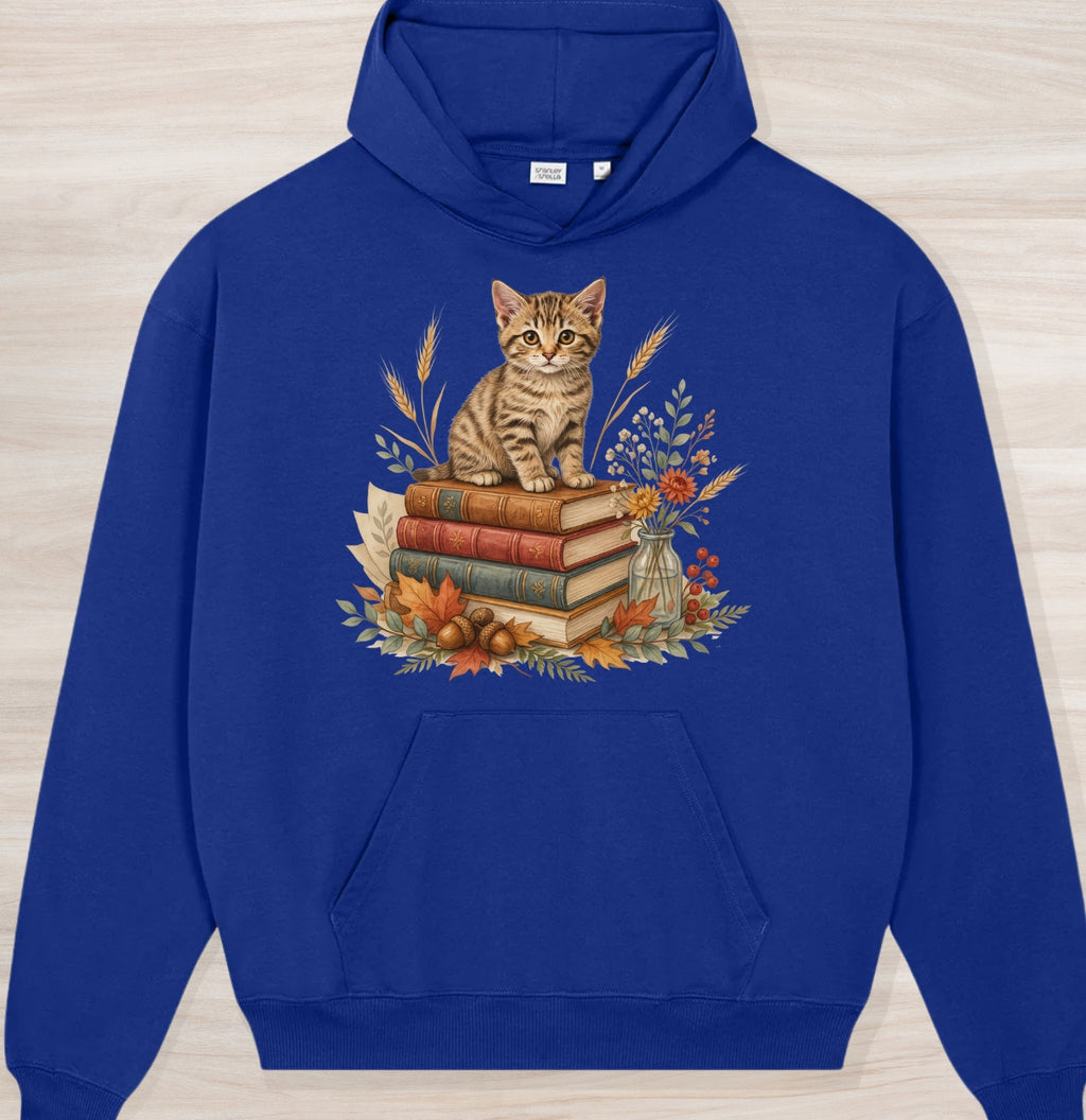 Fall Book Kitten Organic Oversized Hoodie
